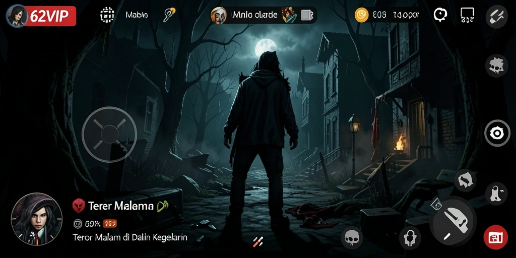 Gameplay seram di 62VIP dengan atmosfer yang mencekam.