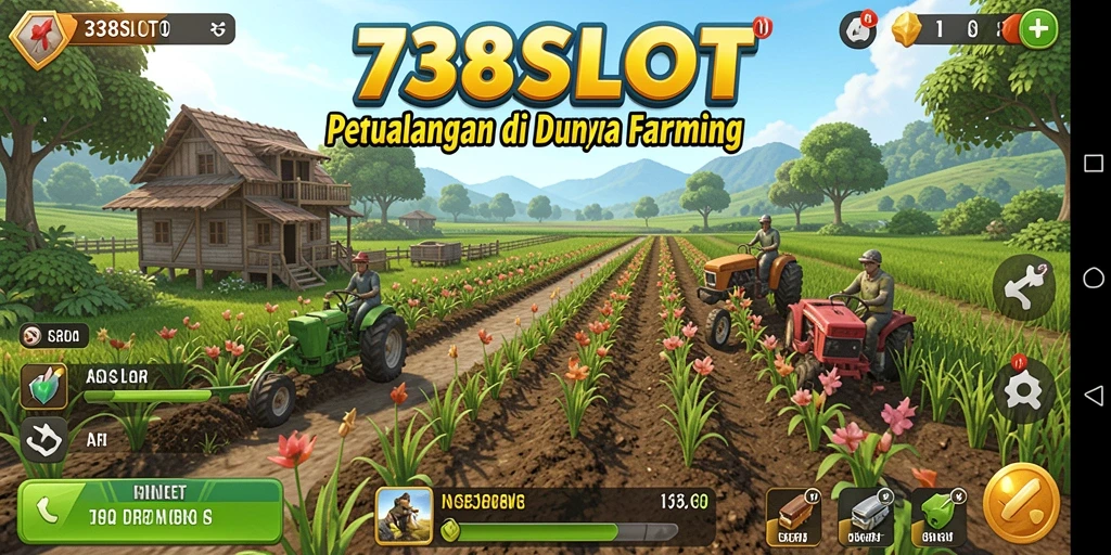 Tampilan gameplay seru di 738SLOT dengan aktivitas bertani.
