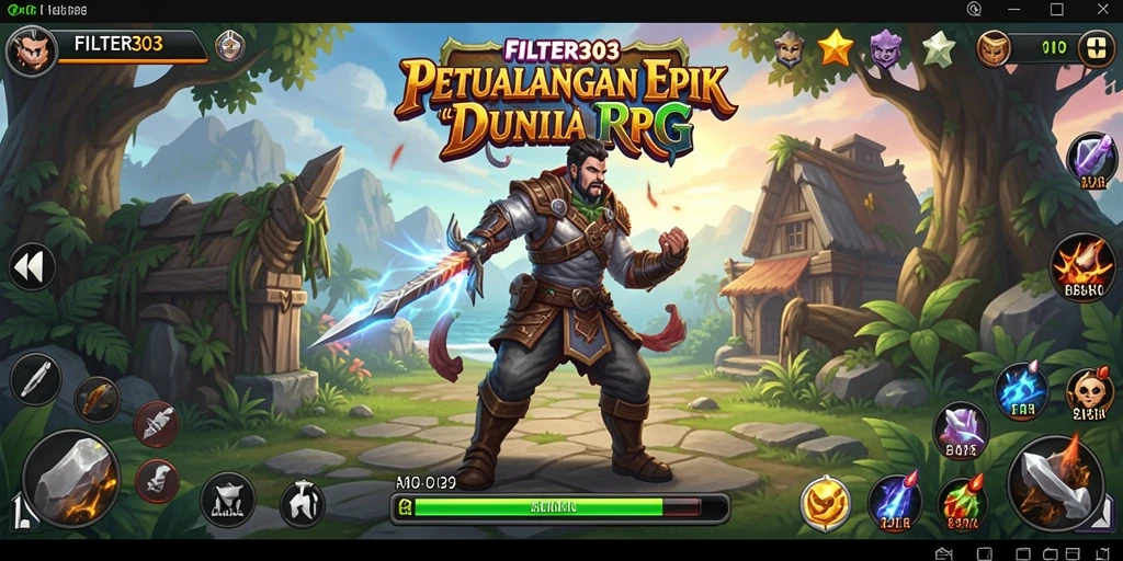 Tampilan gameplay epik dengan karakter yang beraksi di dunia fantastis.