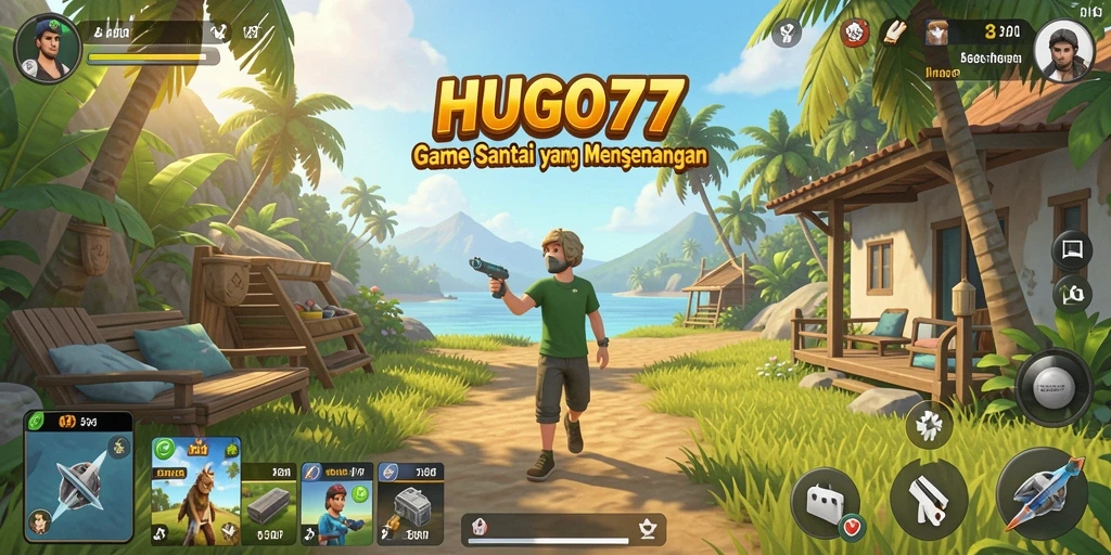 Tampilan gameplay HUGO77 yang menyenangkan dan penuh warna.
