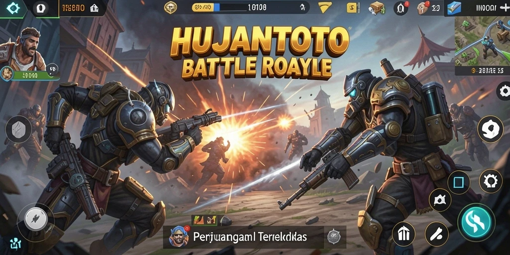 Tangkapan layar gameplay HUJANTOTO menampilkan aksi Battle Royale yang mendebarkan.