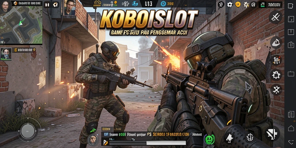 Tampilan gameplay seru di KOBOISLOT dengan aksi tembak-menembak yang intens.